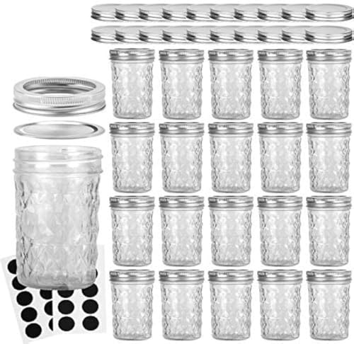 VERONES Mason Jars 8OZ, 8 OZ Canning Jars Jelly Jars with Regular Lids and Bands, Ideal for Jam, Honey, Wedding Favors, Shower Favors, 20 Pack,Extra 20 Lids