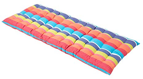 HOMESCAPES Multi-Colour Stripe Garden Bench Cushion 2 Seater Seat Pad for Patio Furniture Kitchen or Dining Bench Indoor & Outdoor Use Comfortable 100% Cotton Thick Cushion 108 cm Wide