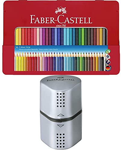 Faber-Castell 112435 Buntstifte Colour Grip 2001, 36er Metalletui + 183800 - Dosenspitzer Grip