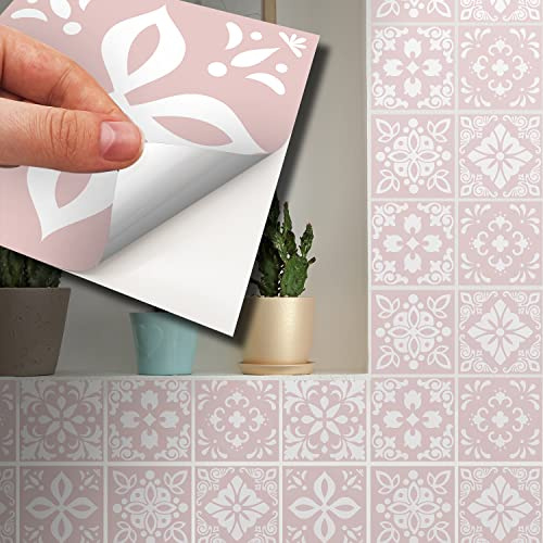 WALPLUS 15cm 72pcs Sevilla Light Pink Peel and Stick Wall Tile Stickers – Self-Adhesive Vinyl Decals for Kitchen & Bathroom Backsplash, Living Room DIY Home Decor, Waterproof Splashbacks