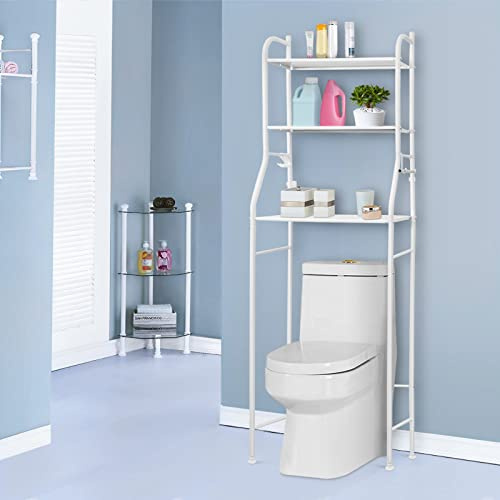Holdfiturn Over Toilet Storage Unit 3 Tier Over Toilet Storage Rack Bathroom Shelf Organizer Stand Stainless Steel Saving Organizer Stand (White)