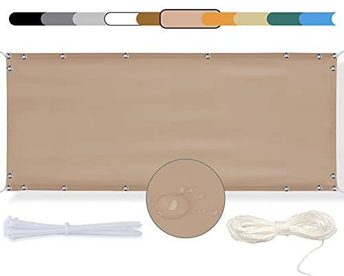 MEEYI Balkon Sichtschutz Balkon seitenmarkise 110x400cm Balkonabdeckung Balkonverkleidung Wind-und UV-Schutz Wetterfest mit Kabelbinder Ösen Seil, für Balkongeländer, Terrasse & Garten Sandfarbe