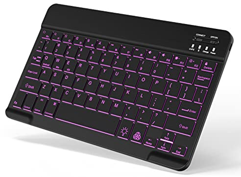 Petit clavier Bluetooth rétroéclairé portable sans fil rechargeable pour tablette Android, Samsung, téléphone portable, smartphone, iPad A16 11e et 10e génération, iPad Pro, Air, Mini iPhone (Noir)