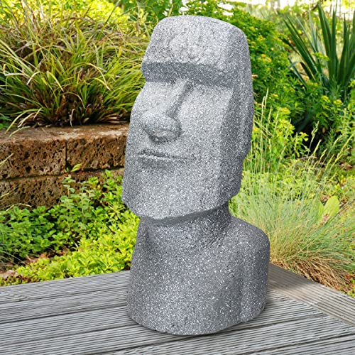 ECD Germany Statua Giardino Moai Rapa NUI Tiki Testa Scultura Figura dell' Isola di Pasqua Busto Altezza 53,5 cm Resina Sintetica Pietra Grigia Decorazione per Interno Esterno Casa Giardino Acquario