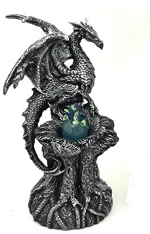 Drago Guardiano con Luce LED Fantasia Scultura Mitica Statua Ornamento Regalo Draghi Design A