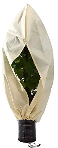 hifrom Winterschutz für Pflanzen Frostschutz Kübelpflanzensack Winter Pflanzenschutzsack aus Vlies Pflanzenabdeckung, Winterschutz für Kübelpflanzen mit Reißverschluss Zugband, Beige (180 x 120CM)