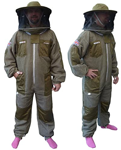 AGS Runder Hut Schleier drei Schichten ultra-belüfteter grüner Imkeranzug professioneller Bienenanzug Imkeranzug (3XL)