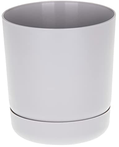 SPARKLE PLANTS Satina Indoor Plant Pots– 5 Sizes, 10 Colours, Modern Planter with Drainage Holes & Matching Saucer – Durable Lightweight Composite Flower Pots for Houseplant (25 cm, Steel)