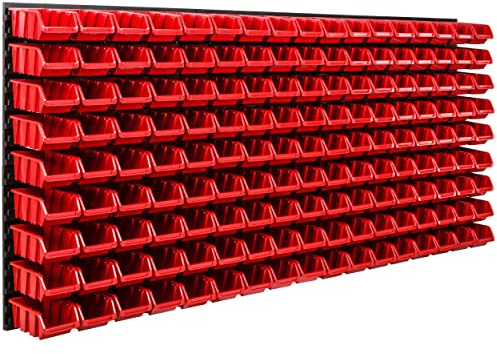 SimpleThing Lagersystem Werkstattregal | 172 x 78 cm | 153 stck. Box | Wandregal mit Stapelboxen - Wandplatten Extra Starke Schüttenregal Warkzeuglochwand Lagerregal Garage Regal