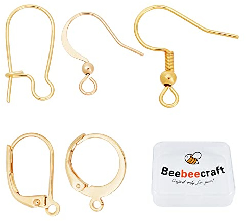 Beebeecraft 1 scatola 50 pezzi 5 ganci per Orecchini Stile con Foro Passante Kit per La Creazione di Orecchini Placcati In Oro 18K Leverback Huggies Earwire per La Creazione di Orecchini di Gioielli