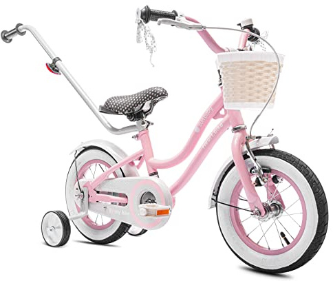 sun baby Mädchenfahrrad 12 Zoll Radgröße Heart Bike zur Auswahl, mit Abnehmbarer Schubstange, Kinderfahrrad für Mädchen von 2 bis 6 Jahre (Rosa, 12 Zoll)