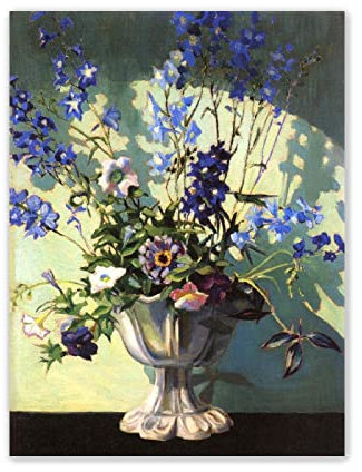 Grant Wood Bilder Leinwand| XXL-Abstrakte Wandkunst Bilder|Wandbild Poster Kunstdruck Als Leinwandbild | Wand-Bilder |Wandbilder Wohnzimmer'Rittersporn in einer weißen Vase' 30x40cm(12x16in)Rahmenlos
