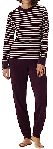 Schiesser Damen Schlafanzug lang Frottee warm kuschelig wohlfühlen-Nightwear Pyjamaset, Pflaume_180116, 44