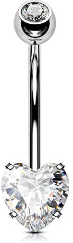 OUFER 14G Bauchnabelpiercing Titan 16 mm Stablänge Herz Piercing Bauchnabel Lang Kurz CZ Edelstein Kugeln Belly Button Piercing Navel Bars Silber 1.6mm Nabelring Frau Geschenk Schmuck