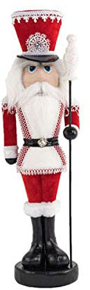 December Diamonds Candy Cane Lace 24 Red/Lace Nutcracker Figurine - Christmas Decoration