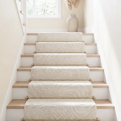 Well Woven Custom Size Hallway Stair Runner - Choose Your Length - 27 Inches Wide x 25 Feet Long Runner (27 x 25' Runner) Rug - Ivory Relajo Soft Touch, Modern Geometric - Hi-Lo Pile