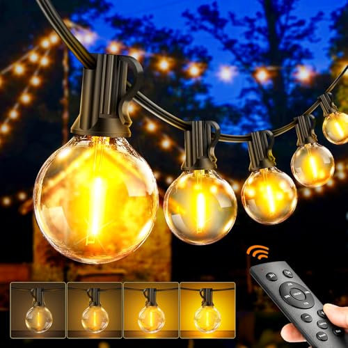 Outdoor String Lights Mains Powered - G40 Garden Festoon Lights 65FT/20M Dimmable with Remote Control, 26+2 Shatterproof LED Bulbs 3 Modes & 2 Timer Settings Waterproof for Outdoor Patio Gazebo