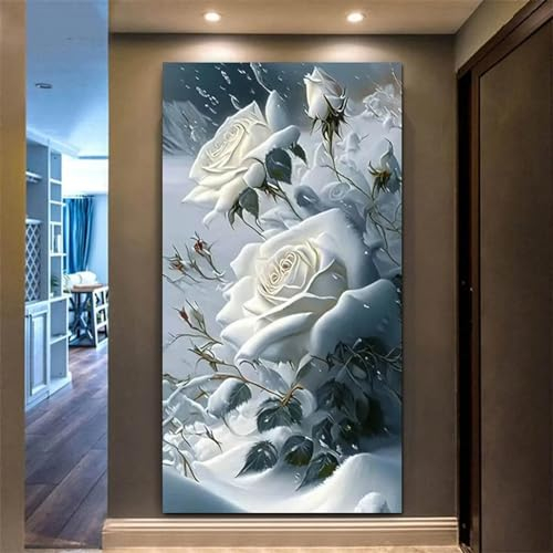 5D DIY Diamond Painting Rose Diamond Painting XXL Erwachsene Groß 100x233cm Diamond Art Schneeszene Diamant Painting Bilder Kinder Anfänger Dimondpaintin Crystal Arts Geschenke für Frauen Wand Deko