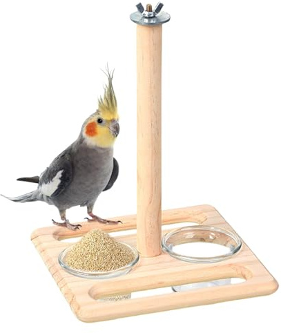 Demsyeq Vogelkäfig-Sitzstange,Vogel-Sitzstangen für Käfig | Sitzstangenständer aus mit Vogelschalen,Vogelbarsch-Hängeschalen, Futter- und Tränkezubehör für Sittiche, Wellensittiche, Papageien