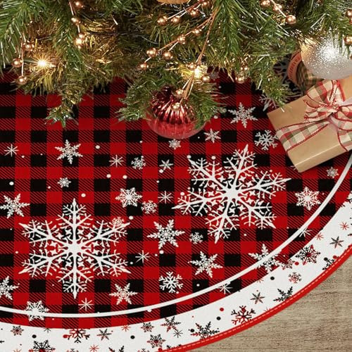 Weihnachtsbaum Decke Rock, 120cm/ 47zoll Weihnachtsbaumdecke Rund Tannenbaum Unterlage Rund Christbaumdecke Christbaumständer Teppich Baumdecke für Weihnachtsdeko Urlaub Party Deko (Schneeflocke)