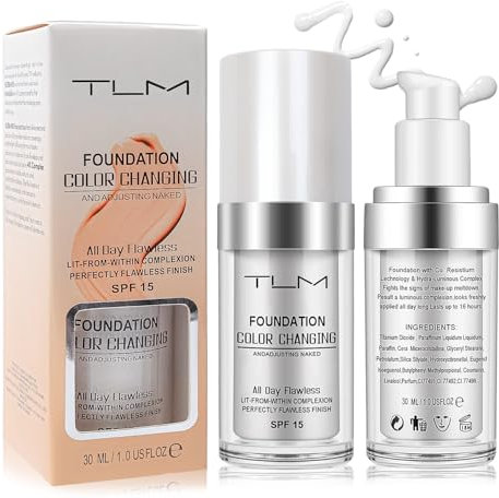 2 Pack Color Changing Foundation, Liquid Foundation, Flawless Color Changing Foundation, Nude Liquid Concealer Cream for Long-Lasting, Moisturizing Cover