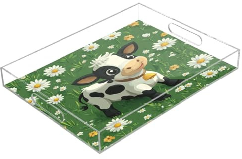 JUMBEAR Plateau de Service en Acrylique avec Motif de Vache - Transparents - pour Service Alimentaire, Restauration, fêtes, Mariages, Anniversaires - Plateaux à Sandwich et buffets