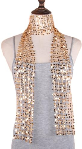 Pañuelo de lentejuelas para mujer, con cadena brillante, cuello estrecho, corbata, bufanda de malla, malla de lentejuelas, collar ancho, cinta para la cabeza, para carnaval, fiesta, 160 cm