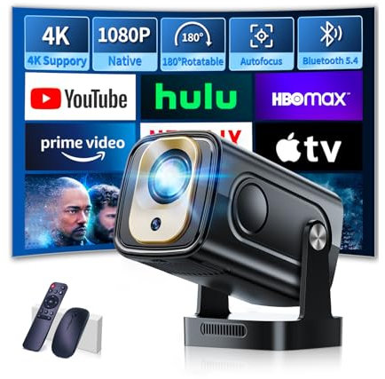 videoProiettore Portatile Mini Proiettore 1080P WiFi6 Supporta BT5.2, Proiettore video, Proiettore Correzione Trapezoidale per PC -Black