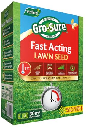 GRO Sure Fast Acting Lawn Seed – Quick-Germinating Grass Seed for Lush– Ideal for Over-Seeding, Bare Patches, and New Lawns – Perfect for Lawn (30m2)