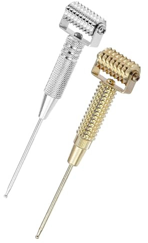 2 rodillos de masaje facial, detector de acupuntura, agujas de resorte, para el cuidado facial diario (oro + plata)