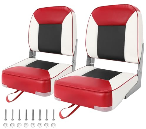 Juego de 2 asientos de barco plegables para pescar, impermeables, silla de capitán, asiento para barco, apto para Jon/pontón/canoa/asientos Bass Tracker - Diseño único de color (rojo/blanco)