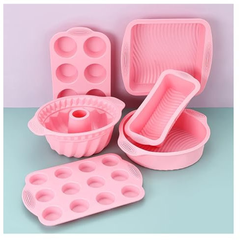 Set di 6 teglie da forno in silicone, antiaderenti, per muffin, torte, brownies e altro, in silicone viola (A)