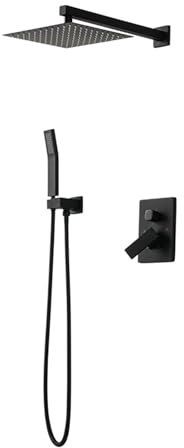 YNIYUJKL Juego De Mezclador De Ducha Empotrado con Cabezal De Ducha Tipo Lluvia De 20 X 20 Cm, Interfaz G1/2, Ducha De Pared para Grifos, Gris,Black