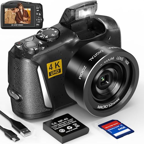 Longyi Digital Camera 4K 48MP Vlogging Compact Camera with 32GB SD Card, 3' LCD Screen, 16X Digital Zoom, 1 Batteries & Charger, Portable Photography Camera for Beginners Teenagers Youtube Travel