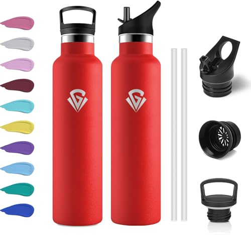 Botella Agua 1L, Cantimplora sin BPA, Botella Termica Acero Inoxidable con Aislamiento Doble Pared, Botella Gym Reutilizable y Antifugas para Escuela, Oficina, Viajes, Senderismo, Yoga, Outdoor