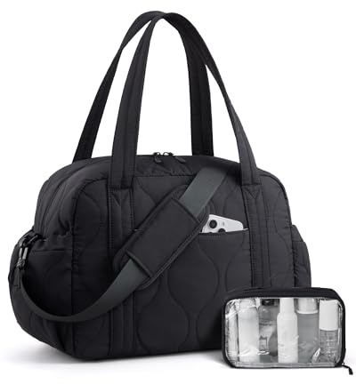 LOVEVOOK Reisetasche Sporttasche Damen, Leicht Puffer Weekender Handgepäck Tasche, Wickeltasche Kliniktasche Geburt, Wasserdicht Duffle Bag Travel Essentials für Flugzeug Reise Sport Gym, Schwarz