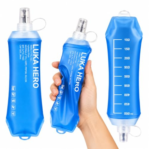 LUKA HERO 2 Pack Soft Flask 500ml, Collapsible Soft Water Bottle, Leakproof BPA Free Hydration Flask for Running Vest, Lightweight Flexible Water Bottle for Marathon, Trail Running, Hiking & Cycling