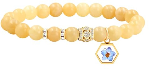 JunyiDIY Beige Jade Lila Torkad Blomma Senapsfrö Elastiskt armband för dotter, inspirerande trossmycken för jul och religiösa högtider YS5485