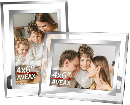 4x6 picture frame 2 Pack, Elegant Glass Picture Frame for Tabletop Display, Horizontal or Vertical, Wedding Frame, Silver