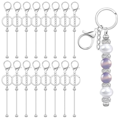 16 Stück Perlen Schlüsselanhänger Stangen, Blanko Metall Rohlinge Schlüsselanhänger Streifen für Frauen & Männer DIY, Schmuckherstellung, Anhänger, Basteln, Charms, Zubehör(Silber)