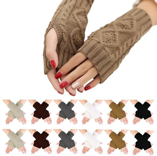 KIKAWORD 12Pairs Women Knit Fingerless Gloves，Warm Crochet Knitted Mittens,Winter Wrist Warmers Half Finger Arm Gloves for Ladies,Girls Indoor or Outdoor Activities and More
