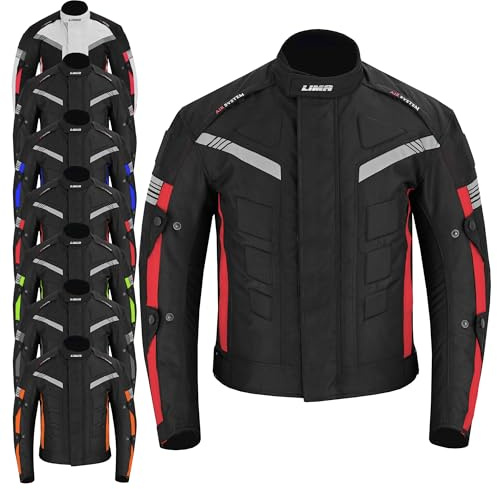 LIMA MOTO Men’s Motorcycle Jacket 4 Season Cordura Textile Biker Jacket Waterproof Windproof with CE Armor, Air Vents & Removable Thermal Liner (UK, Alpha, L, Regular, Regular, Red)