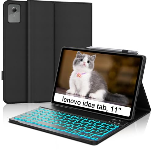 Case with Keyboard for Lenovo Idea 11/ M11 Tablet 11 | Bluetooth Keyboard for Lenovo Idea Tad 11 (TB-336ZU/ TB-336FU) 7 Color Backlight Magnetic Cover with Pencil Holder, Black