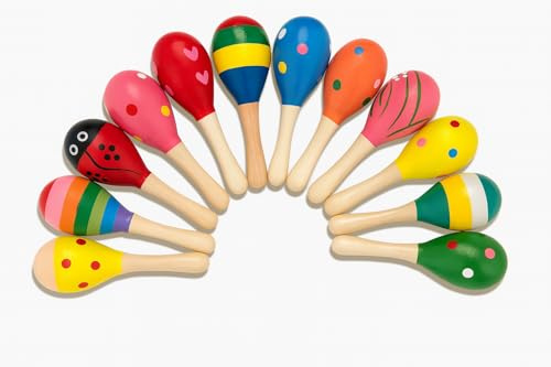 Genérico Maracas in legno per feste - Confezione da 12 accessori per kptollon, borse a sorpresa e animazione - suono morbido - ideale per asili e feste per bambini.
