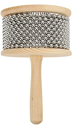 Generic Cabasa de Madera, Instrumento Musical de Manivela con Bolas de Acero Brillante, Ergonómico de Madera para Niños Mayores de 4 Años (Lectura grande)
