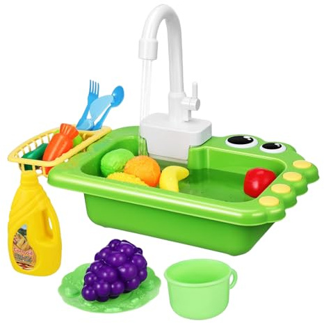Ensemble de Jeu d'évier pour Tout-Petits – Bassin à débit d'eau Automatique, ustensiles Support Vaisselle Mignons, pièces Cuisine Jouets Lumineuses | rôle avec des Articles Piscine flottants l
