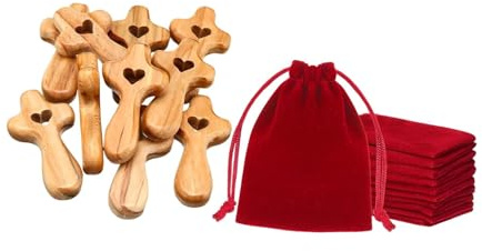 10 Pack Mini Holding Crosses - Olive Wood Comfort Crucifix for Prayer (2.36 x 1.38)