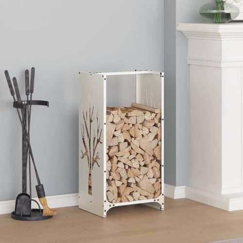 Mokuyary Portant de Bois Chauffage Blanc 40x30x80 cm Serre Bûche, Étagère de Rangement pour Porte Bûches de Cheminée, Support de Stockage de Bois de Chauffage, Grande Capacité Range Buche -D