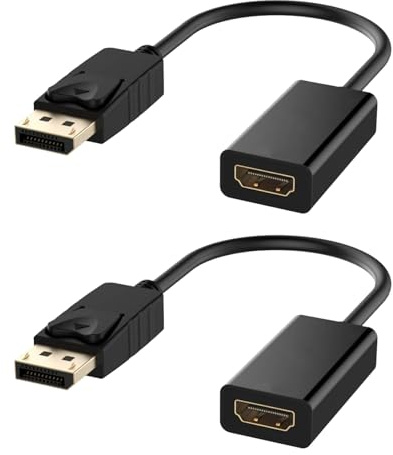 2 Pcs DisplayPort to HDMI Converter with Audio, DP Male to HDMI Female Adapter, DP to HDMI Cable for HP, Dell, Lenovo, Asus, Supports Audio for PC, Laptop, HDTV, 1080p Full HD Resolution (Black)
