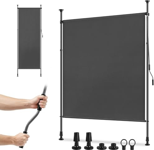 Teodute 100x310cm Klemmmarkise, Seitenmarkise Ausziehbar mit Handkurbel, Kein Bohren Erforderlich, Senkrechtmarkise Balkon Sichtschutz Wetterfest für Balkone Terrassen Gärten (Dunkelgrau)